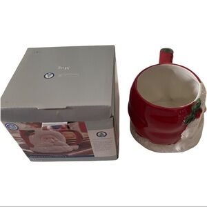 Homespun Christmas Santa Claus White Red Green Tall Ceramic 18 oz Coffee Mug